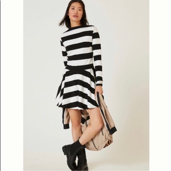 Anthropologie Maeve Knit Mock Neck Striped Open Back with Bow Mini Dress XL - Picture 4 of 5